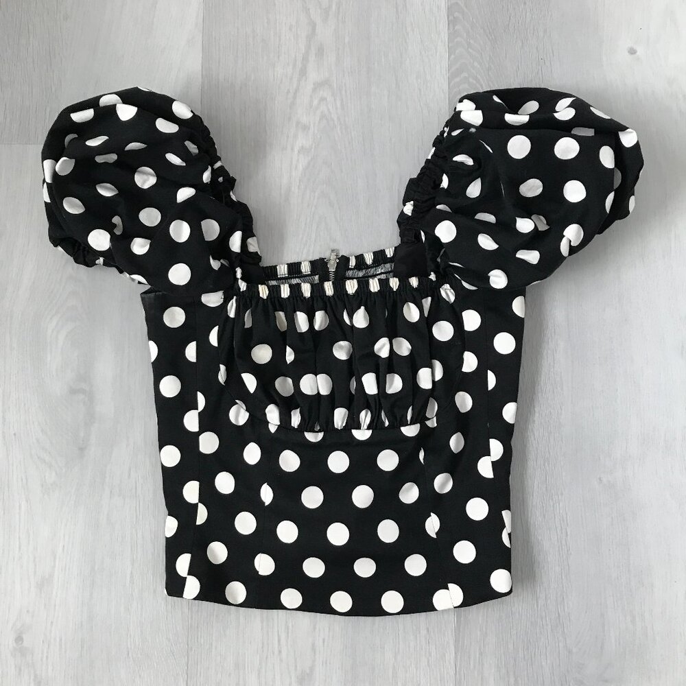 PETERSYN PUFF SLEEVE CORSET BLOUSE BLACK WHITE TWEE CROP WOMENS XS